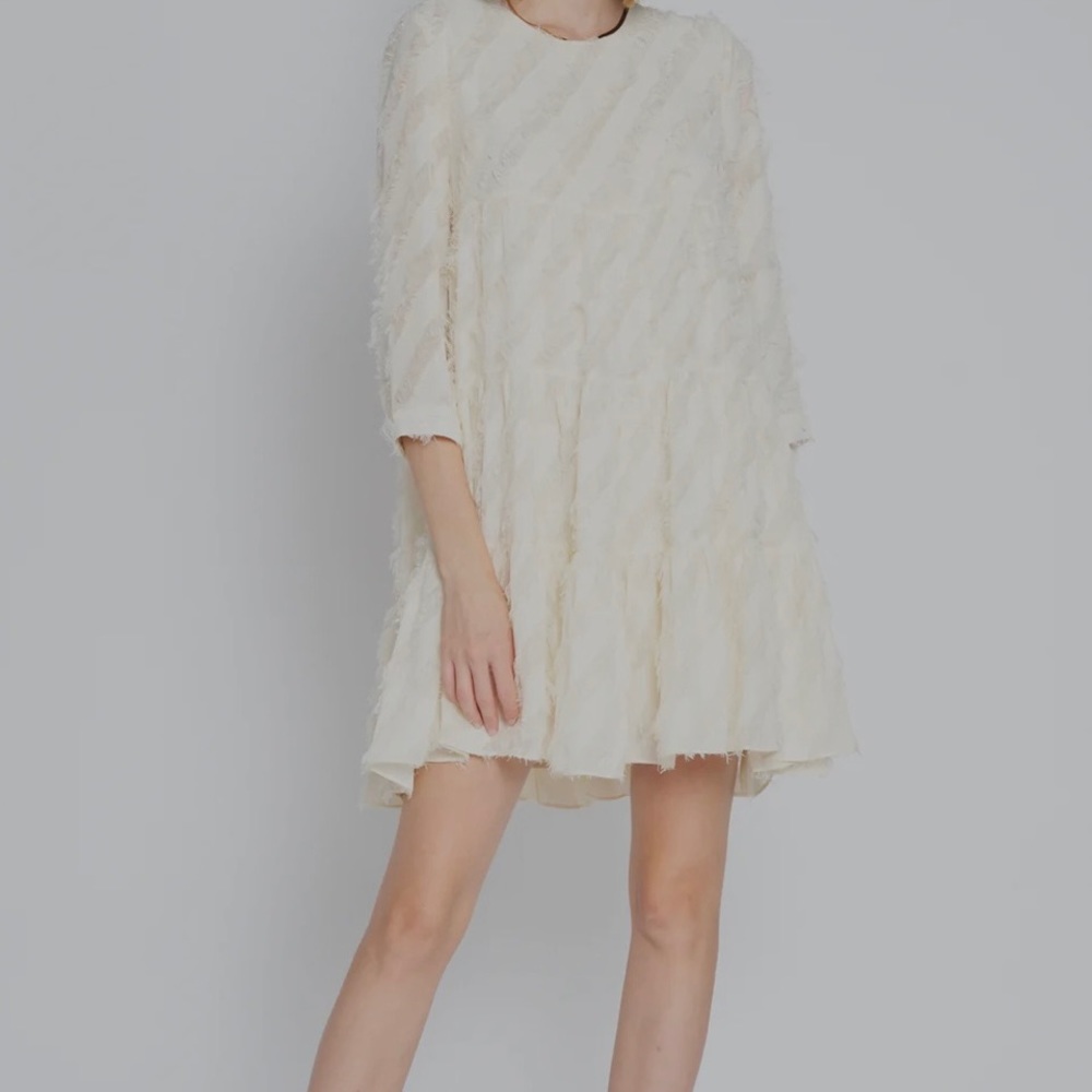 En Saisons Studios NWT Striped Chiffon Tiered Neutral Dress